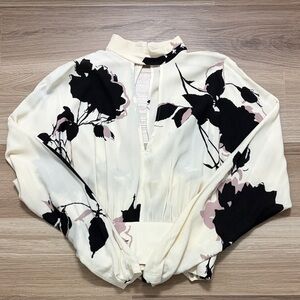 Free People Black and Cream Floral Blouse
